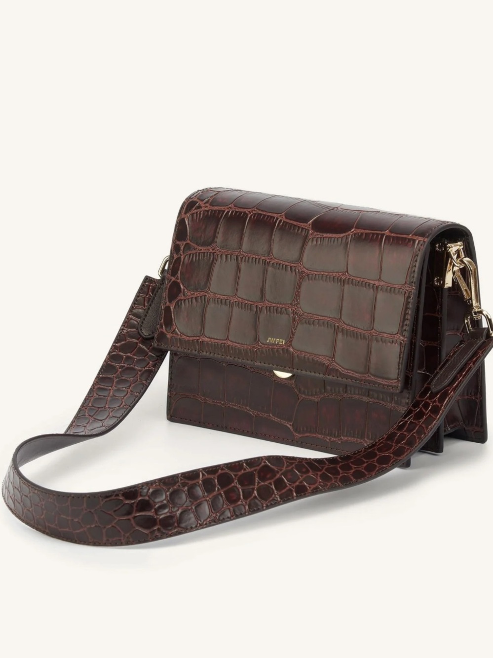 JW Pei Croc Embossed Shoulder Bag Brown